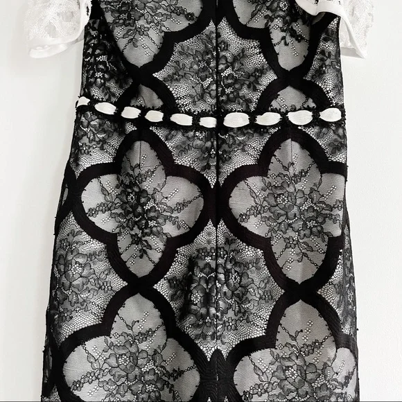 Alexis Emily Black and White Lace Ruffle Cap Sleeve Midi Dress with Side Slit XS - Picture 13 of 16